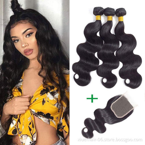 Virgin Hair Weave 3 Bundles With 4*4 Lace Closure Unprocessed Virgin Human Hair
